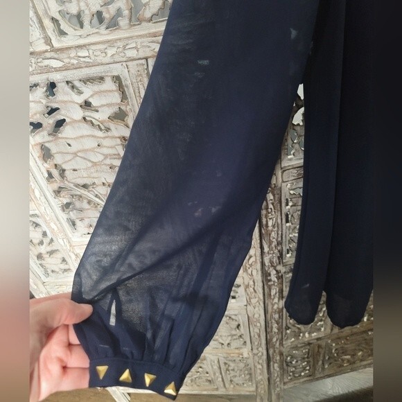 Chiffon Blue Longsleeve Lined Mini Dress with Strappy back Womens - Picture 3 of 13